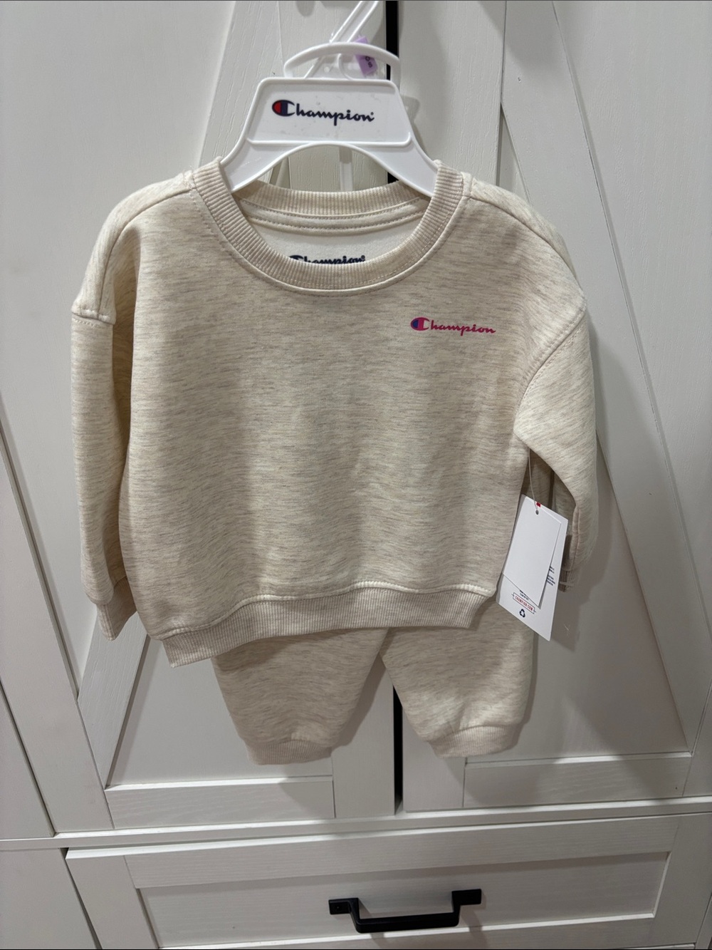 Champion Kids Cream Pullover Sweatshirt with Pink Logo